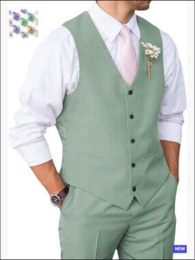 Slim Fit Two Piece Suit Set Vest Pants Formal Business Wedding Groom Classic